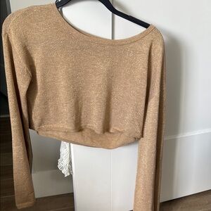 Song of Style Gold Shimmer Long Sleeve Crop Top